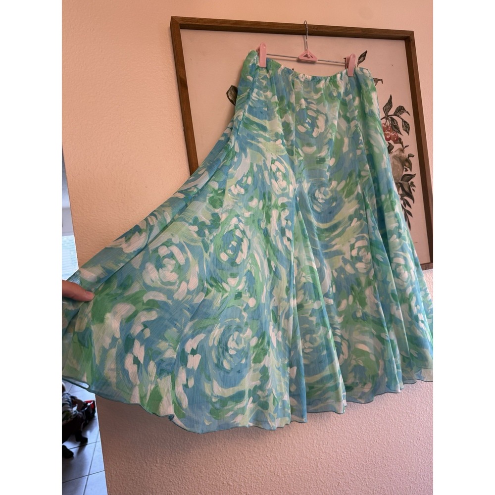 Y2K Floral Summer Skirt With Ruffle Blue L Romantic Cottagecore Ruby Rd - Picture 2 of 7